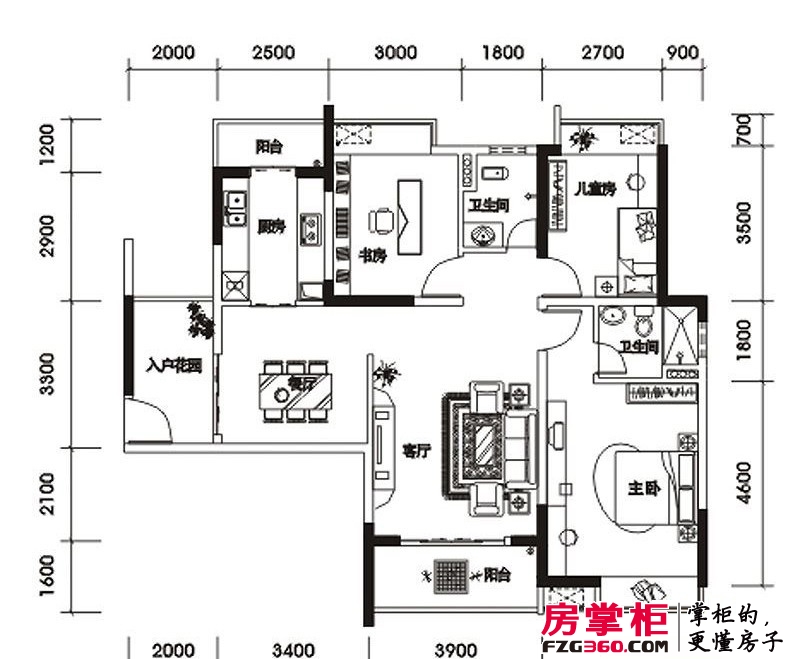汉军龙江帝景A3-1户型3室2厅2卫1厨