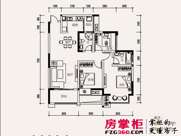 金源城·金源悦峯户型HB-23室2厅2卫1厨