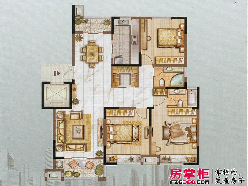 苏中尚城户型图D-A4户型 3室2厅2卫1厨