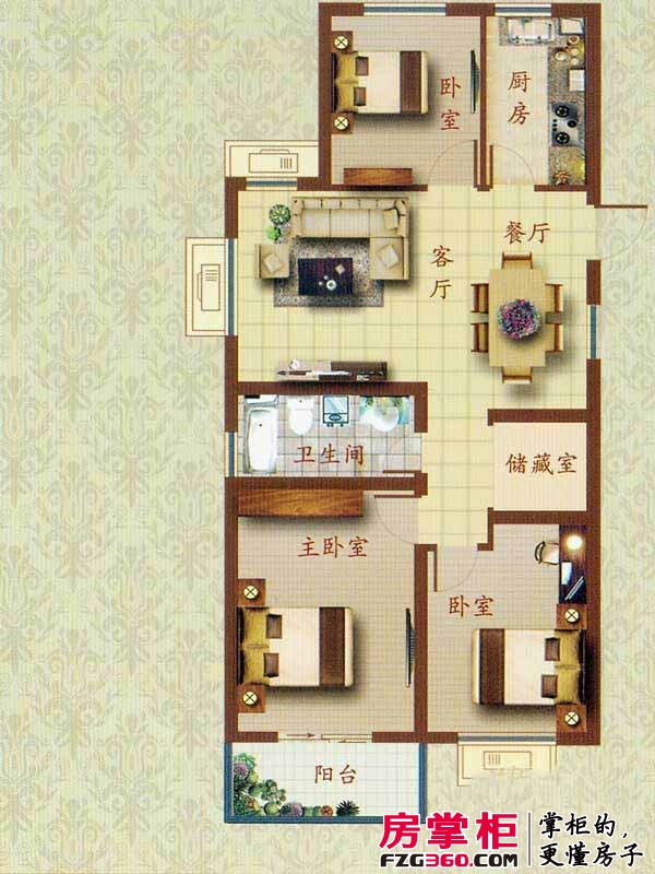 文华名邸户型图2、3、4、6、8、9号楼A户型 3室2厅1卫1厨