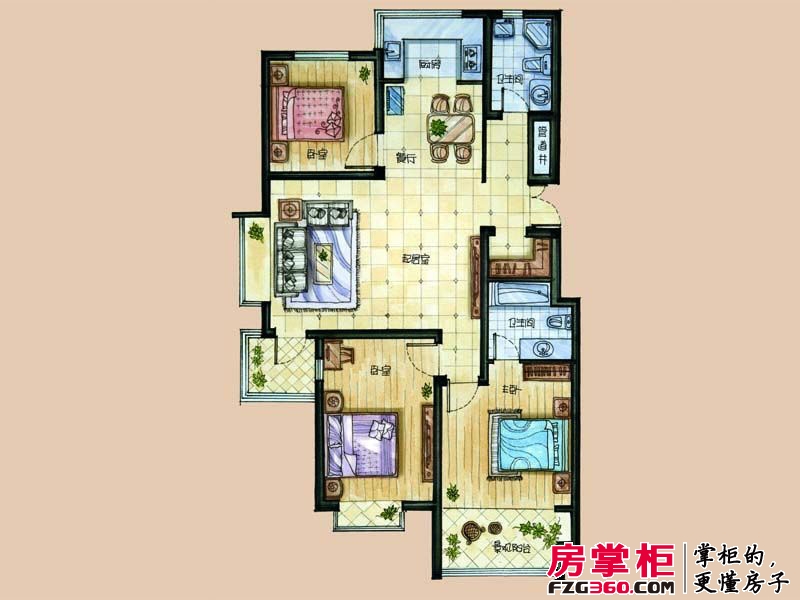 锦绣华城二期标准层A户型3室2厅2卫1厨