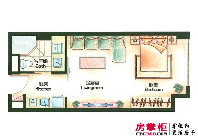 深蓝公寓户型图C-2户型图 1室1厅1卫1厨