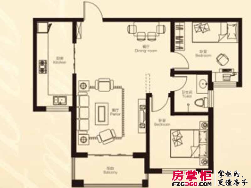 同泰华府户型图高层莱茵迷情户型 2室2厅1卫