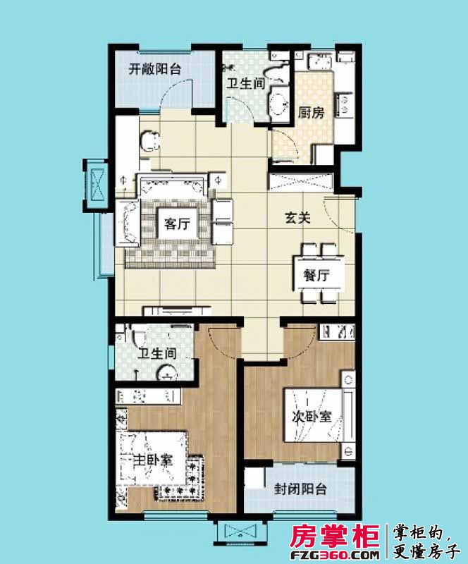 新都心苑户型图一期标准层C户型 2室2厅2卫1厨