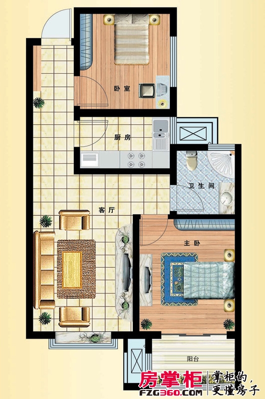 青岛新疆城户型图3#E户型 2室1厅1卫1厨
