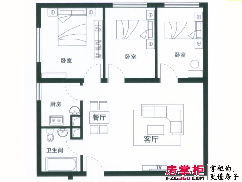 青岛宝门公寓户型图3户型 3室1厅1卫1厨