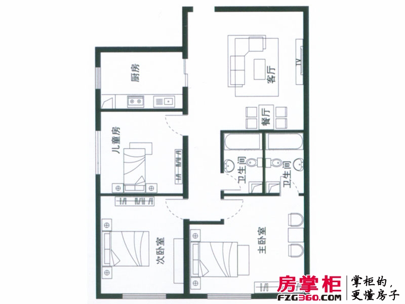 青岛宝门公寓户型图2户型 3室1厅2卫1厨