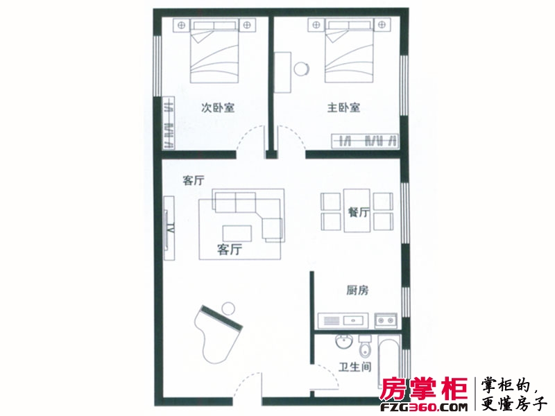 青岛宝门公寓户型图1户型 2室2厅1卫1厨