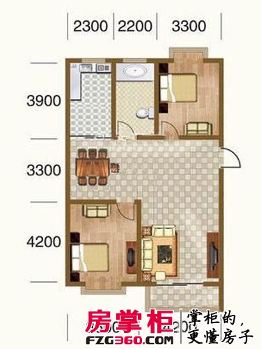 宜居山海域户型图标准层两居室 2室2厅1卫1厨