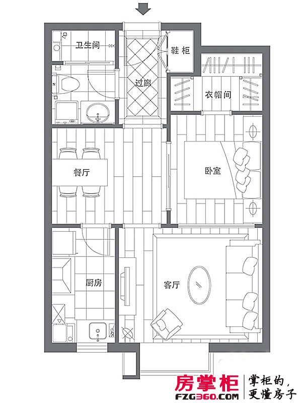 鲁信含章花园户型图一期1、3号楼高层标准层A2A3明月户型 1室2厅1卫1厨