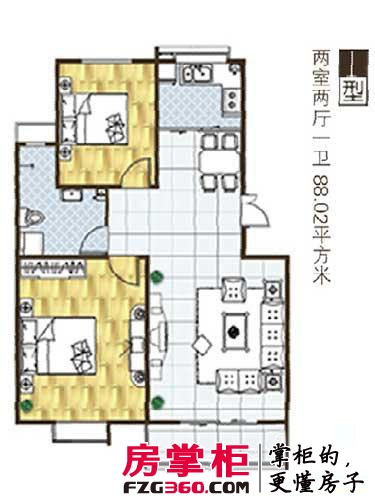 中国铁建岸芷汀兰户型图标准层两居室 2室2厅1卫