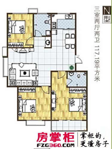 中国铁建岸芷汀兰户型图平层标准层三居室 3室2厅2卫