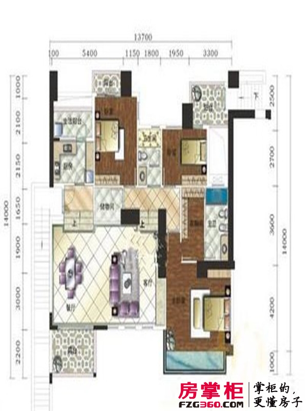 城市阳光花园户型图B户型2室2厅1卫89㎡ 2室2厅1卫