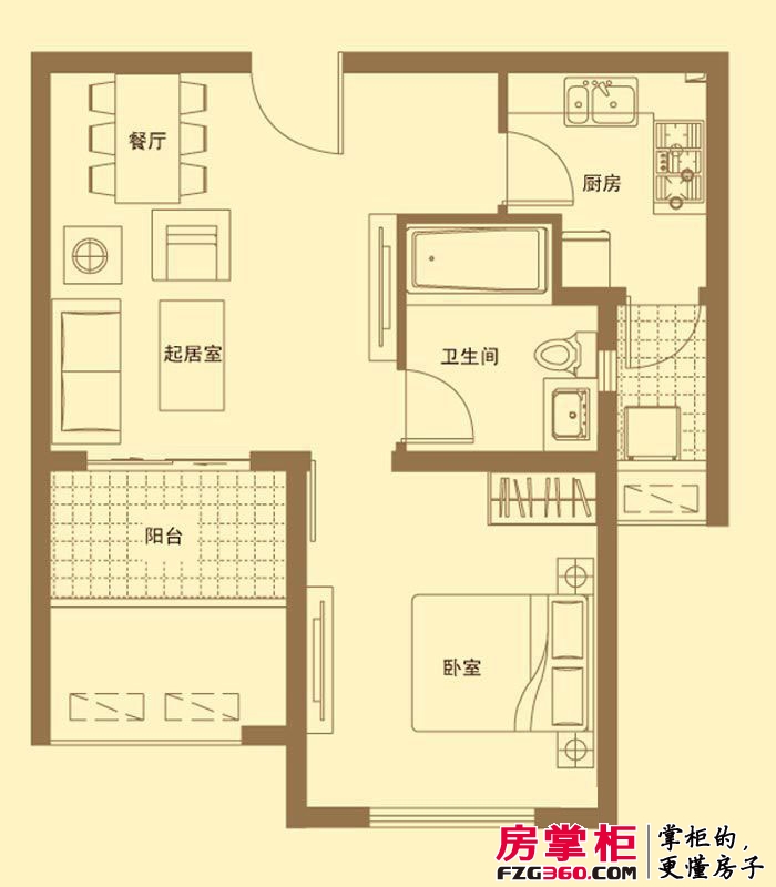 贝多芬公馆户型图高层18号楼标准层A2户型 1室2厅1卫1厨