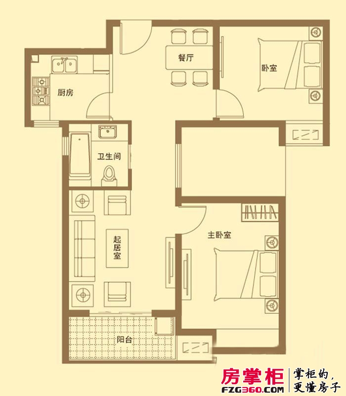 贝多芬公馆户型图高层17号楼标准层B3户型 2室2厅1卫1厨