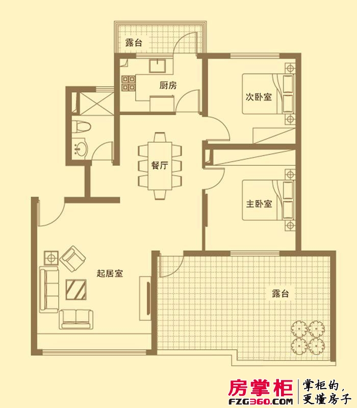 贝多芬公馆户型图多层5号楼标准层E4户型 2室2厅2卫1厨