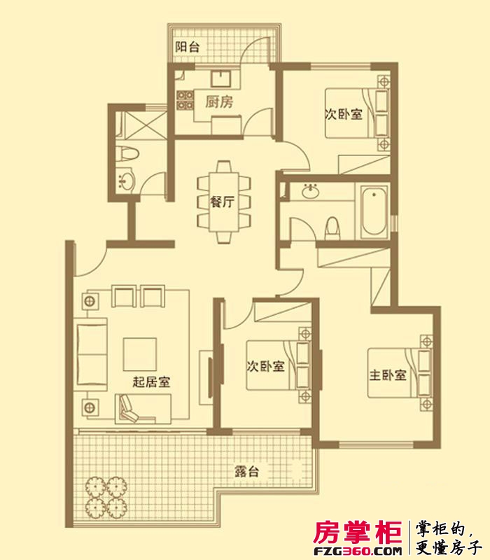 贝多芬公馆户型图多层5号楼标准层E3户型 3室2厅2卫1厨