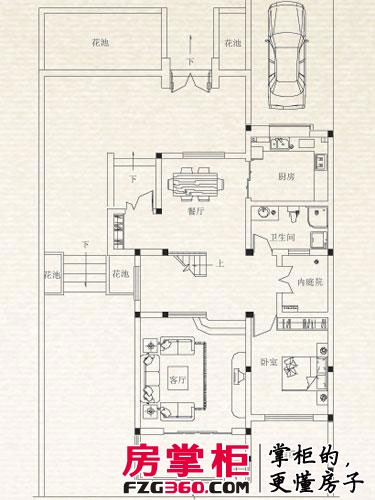 一山一墅户型图s3’一层 1室2厅1卫1厨