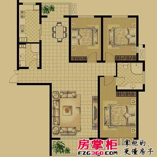 昆泉天籁村户型图标准层三居室 3室2厅2卫