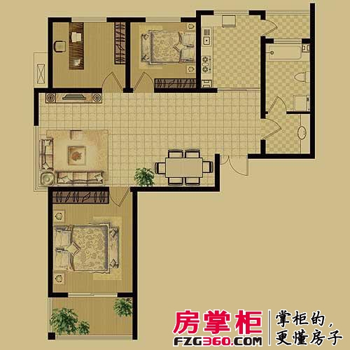 昆泉天籁村户型图标准层三居室 3室2厅1卫