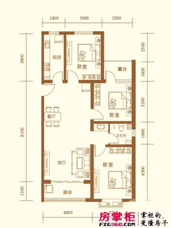 帝润新城户型图B-5户型 3室2厅1卫1厨