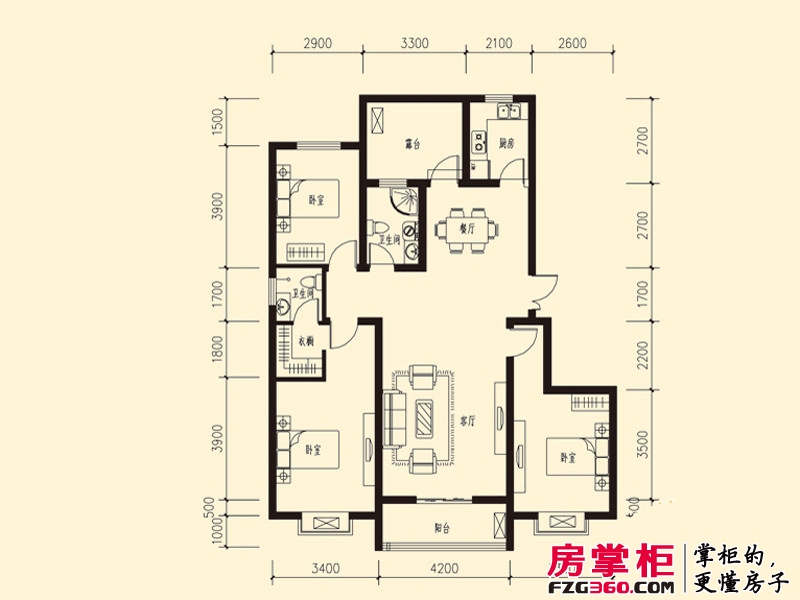东方红户型图二期花园洋房A户型 3室2厅2卫1厨