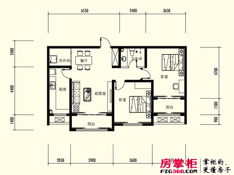 富立·秦皇半岛户型图D2-3 2室2厅1卫