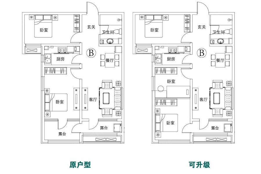 D区1号楼2室2厅1卫89.39平B户型