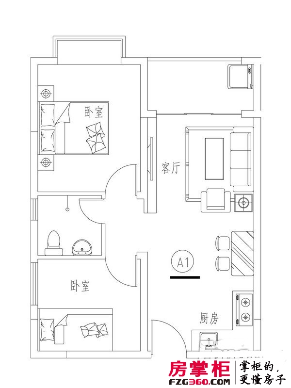 龙溪雅居户型图1#A1户型 2室2厅1卫1厨