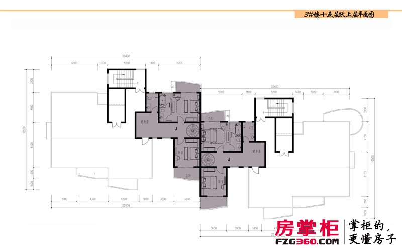 博鳌·海威景苑户型图3#楼15跃上层平面图 2室1厅1卫1厨