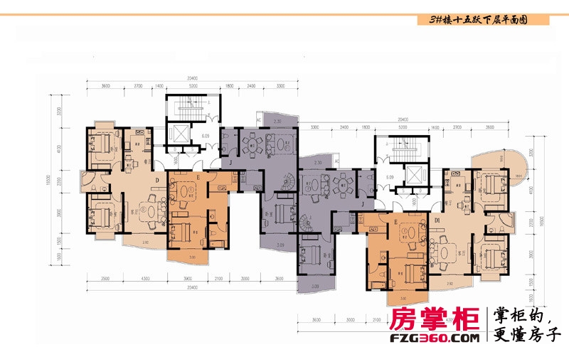 博鳌·海威景苑户型图3#楼15跃下层平面图 2室2厅1卫1厨