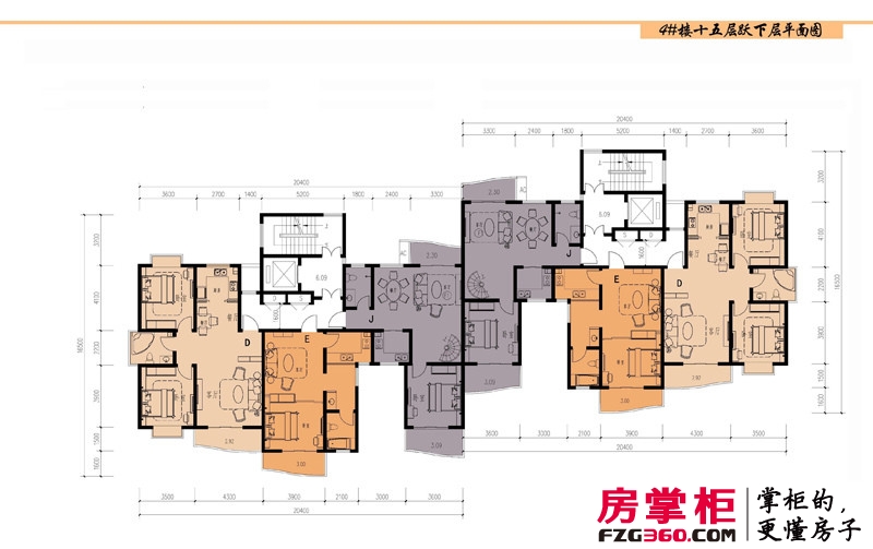 博鳌·海威景苑户型图4#楼15跃下层平面图 2室2厅1卫1厨