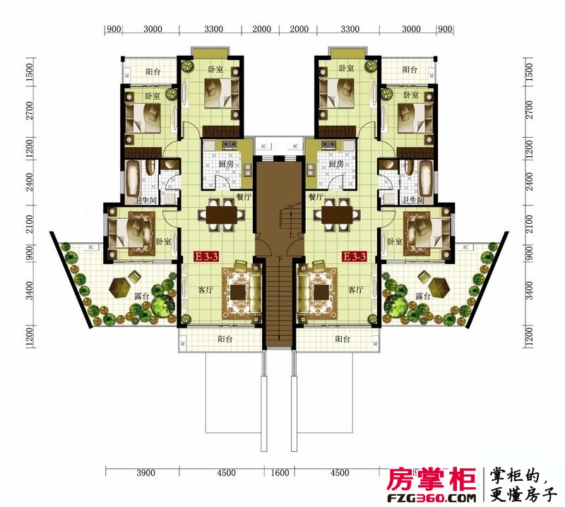 绿中海户型图E3-E3(三层)平面图  6室4厅2卫2厨