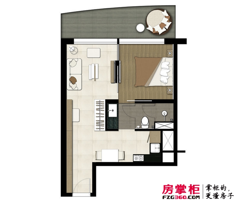 珠江·俪豪户型图3号户型、一房、60㎡ 1室