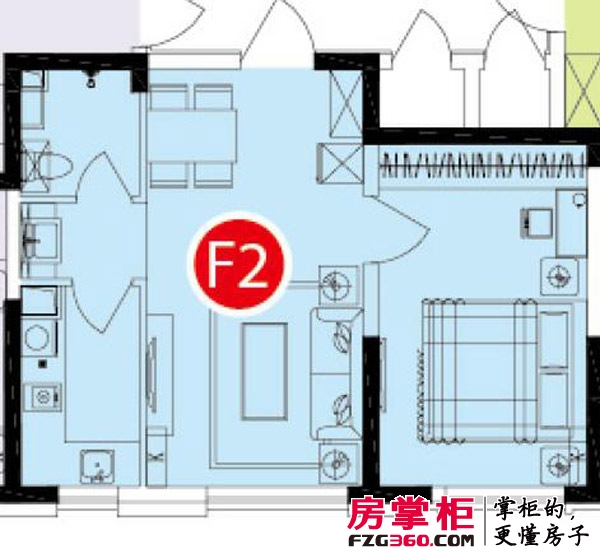 中海创富广场户型图F2户型 1室1厅1卫