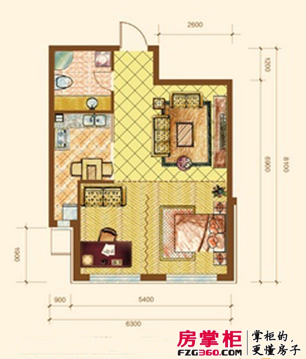 新华国际公寓E号户型图C户型图 1室2厅1卫1厨
