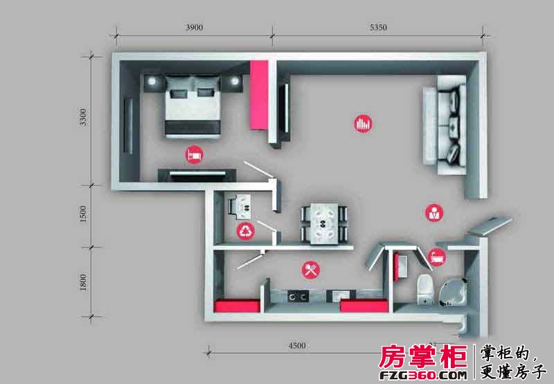 京城中心户型图G户型 1室1厅1卫