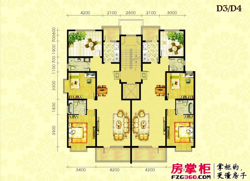 太湖国际花园户型图D3D4 2室2厅2卫