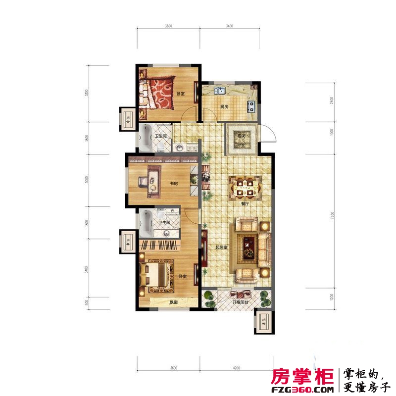 金地檀溪户型图A1户型 3室2厅2卫1厨