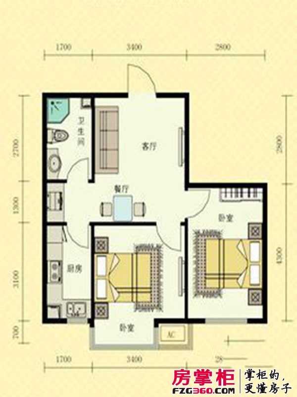 富海澜湾半岛户型图P户型 2室2厅1卫