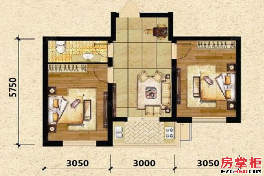 多层A1户型两室两厅一卫62平