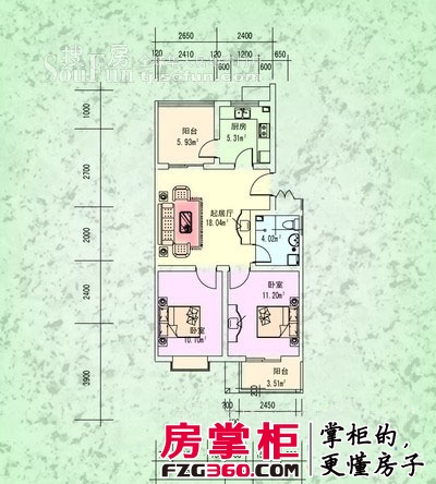 世纪庄园户型图1期多层标准层A户型 2室1厅1卫