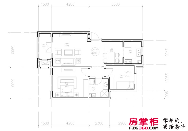 新湖国际广场公寓户型图一期高层标准层C户型 2室2厅1卫1厨