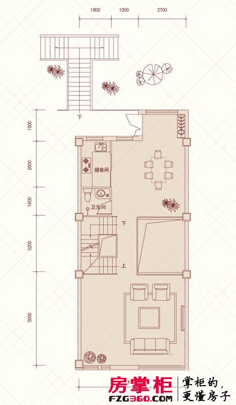 莱蒙国际公馆户型图一期双拼别墅E2首层户型图 3室3厅2卫1厨