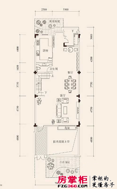 香堤庭院户型图中户一层户型 2厅1卫1厨