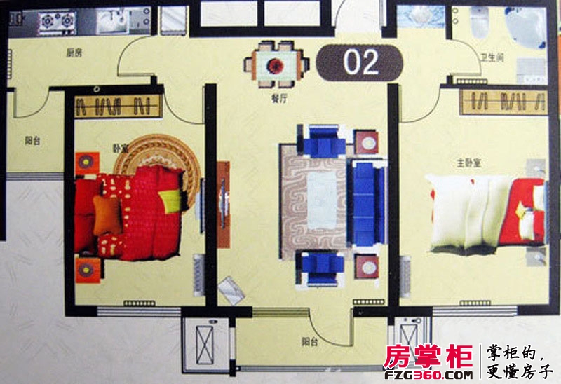 渤海天易园户型图小高层标准层02户型 2室2厅1卫1厨