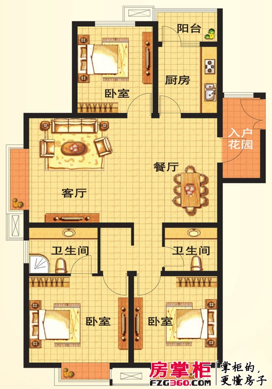 理想城户型图一期4号楼标准层D户型 3室2厅2卫1厨