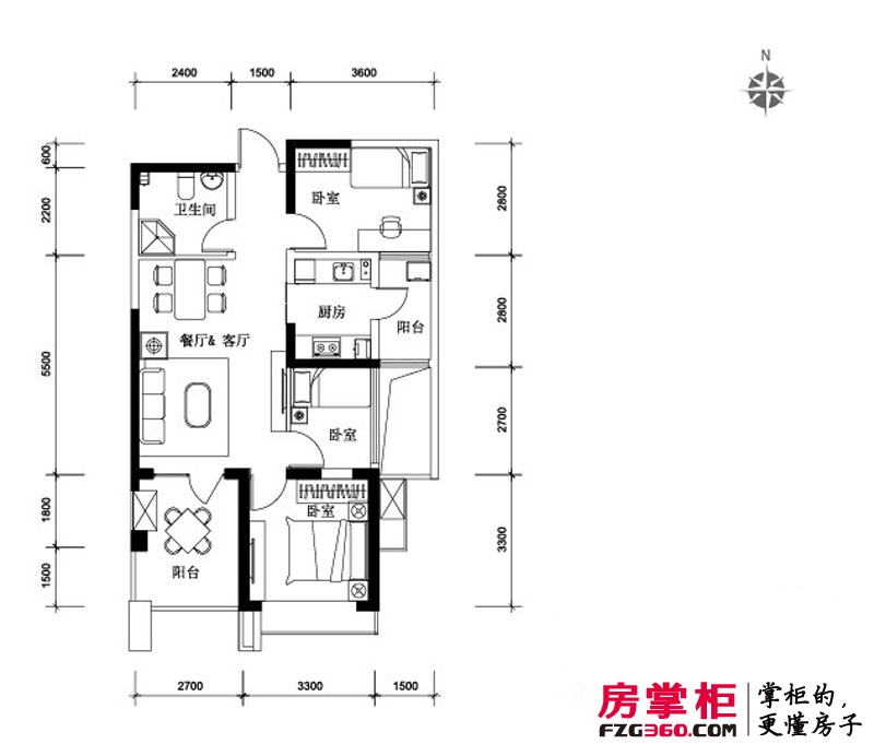 星耀五洲户型图亚欧系列高层标准层C1-b户型 3室2厅1卫1厨