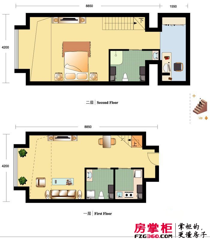 枫蓝国际户型图一期1号楼标准层A4户型 1室2厅2卫1厨