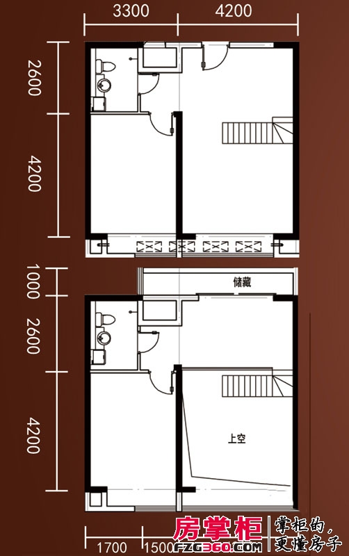 豆蔻工社户型图A1-A4号楼标准层复式A1户型 2室1厅1卫1厨